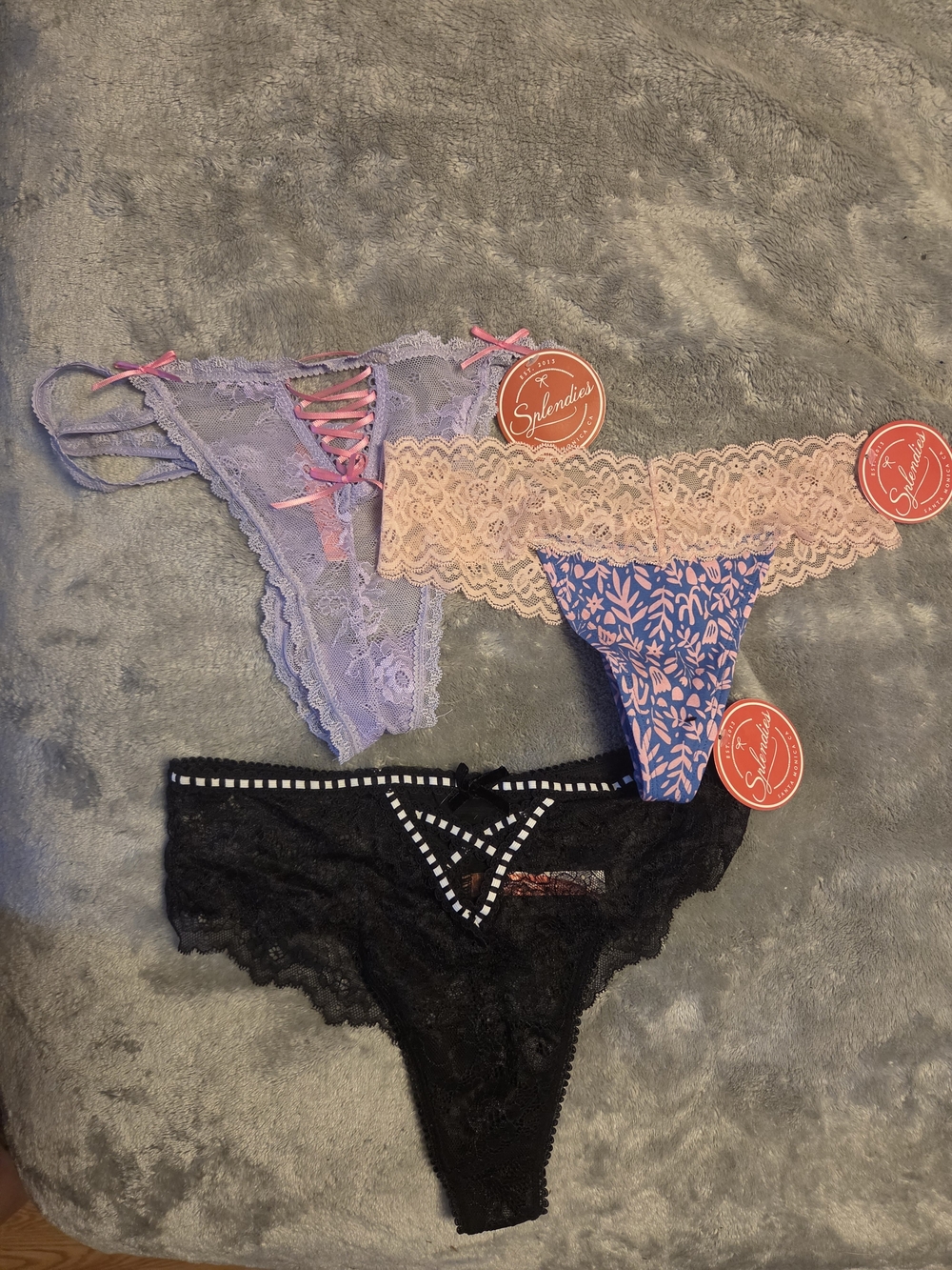 Splendies Lace & Floral Thong Pack - Lavender, Peach, Blue & Black